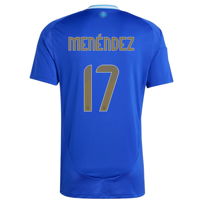 Criança Camisola Argentina Milagros Menendez #17 Azul Alternativa 24-26 Camisa Brasil