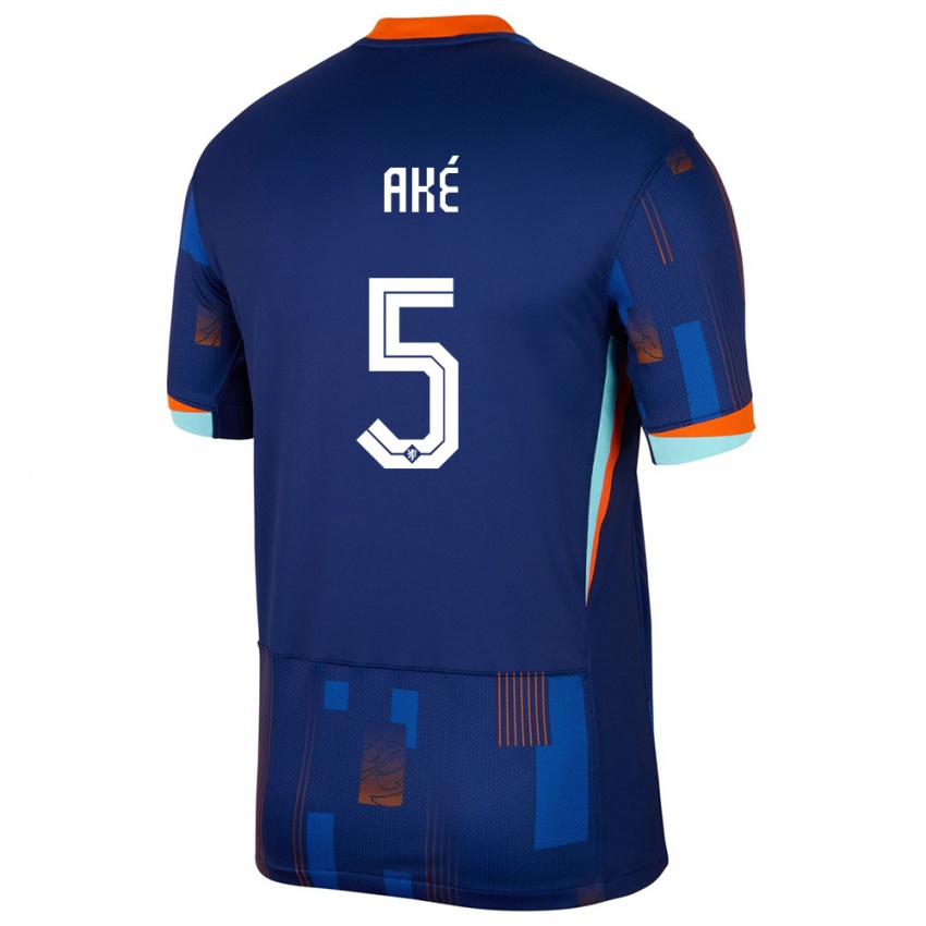 Criança Camisola Países Baixos Nathan Ake #5 Azul Alternativa 24-26 Camisa Brasil