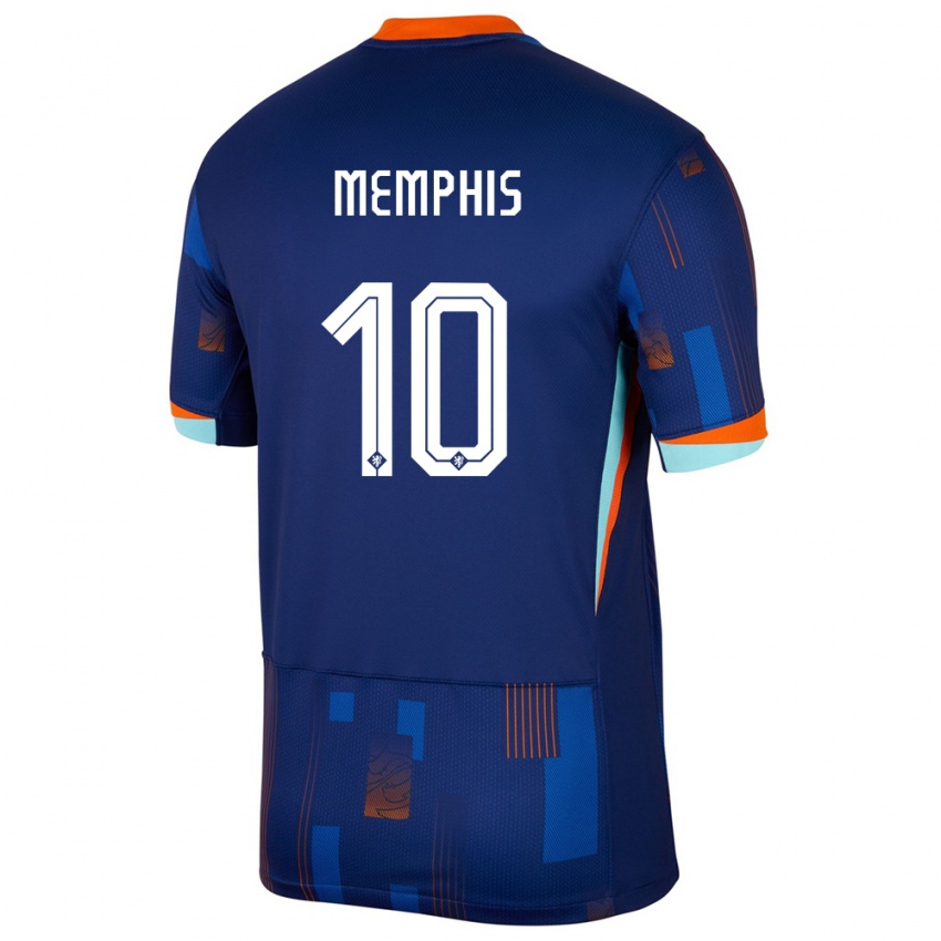 Criança Camisola Países Baixos Memphis Depay #10 Azul Alternativa 24-26 Camisa Brasil