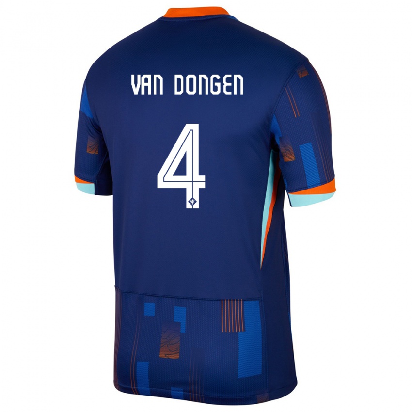 Criança Camisola Países Baixos Merel Van Dongen #4 Azul Alternativa 24-26 Camisa Brasil