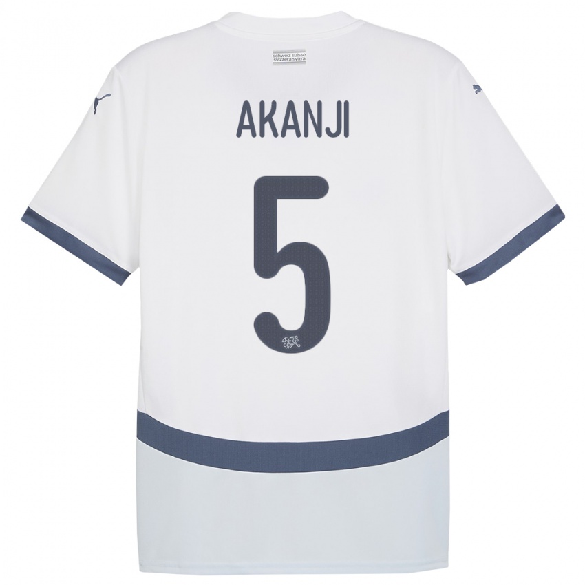 Criança Camisola Suiça Manuel Akanji #5 Branco Alternativa 24-26 Camisa Brasil