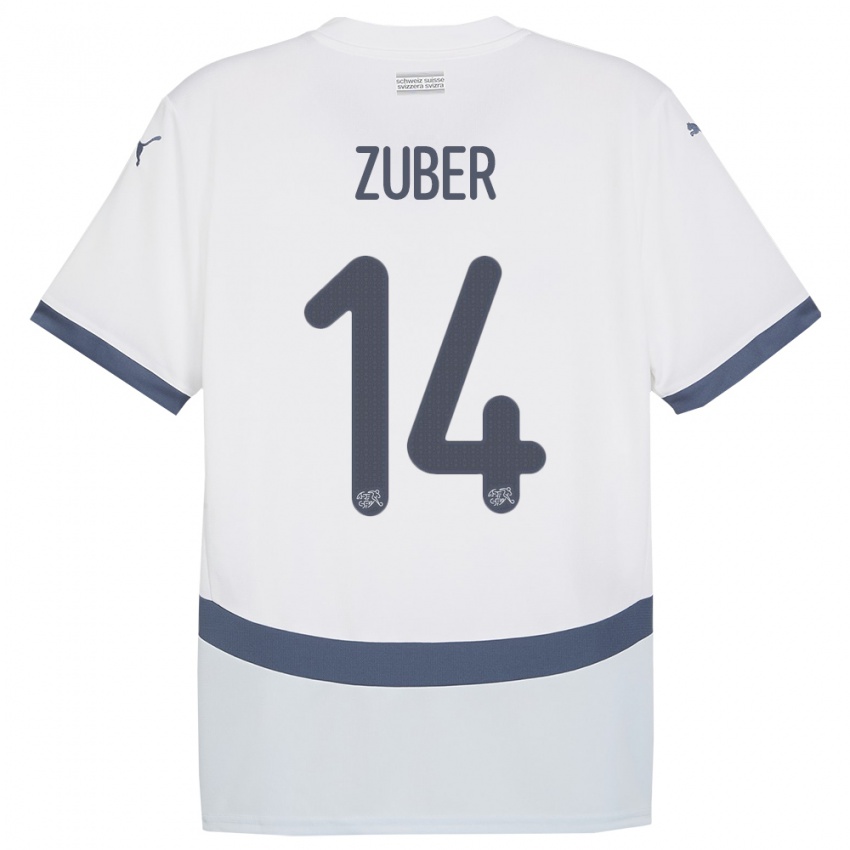 Criança Camisola Suiça Steven Zuber #14 Branco Alternativa 24-26 Camisa Brasil