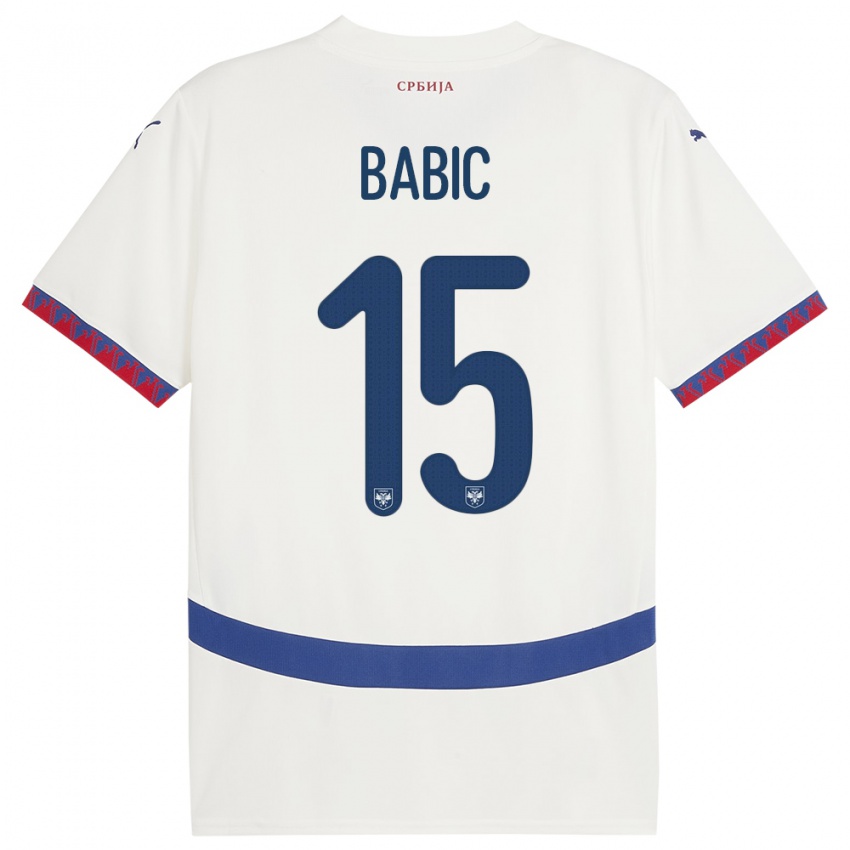 Criança Camisola Sérvia Srdjan Babic #15 Branco Alternativa 24-26 Camisa Brasil