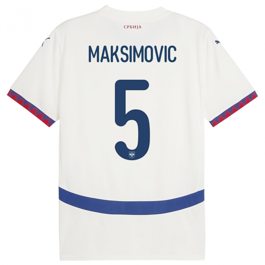 Criança Camisola Sérvia Nemanja Maksimovic #5 Branco Alternativa 24-26 Camisa Brasil