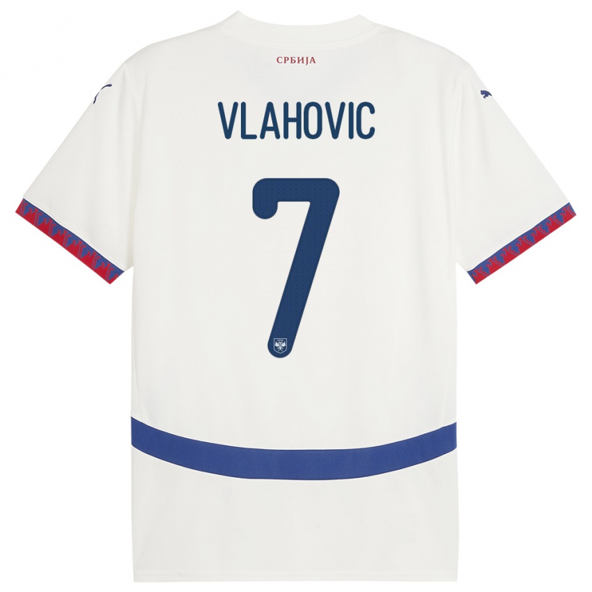 Criança Camisola Sérvia Dusan Vlahovic #7 Branco Alternativa 24-26 Camisa Brasil