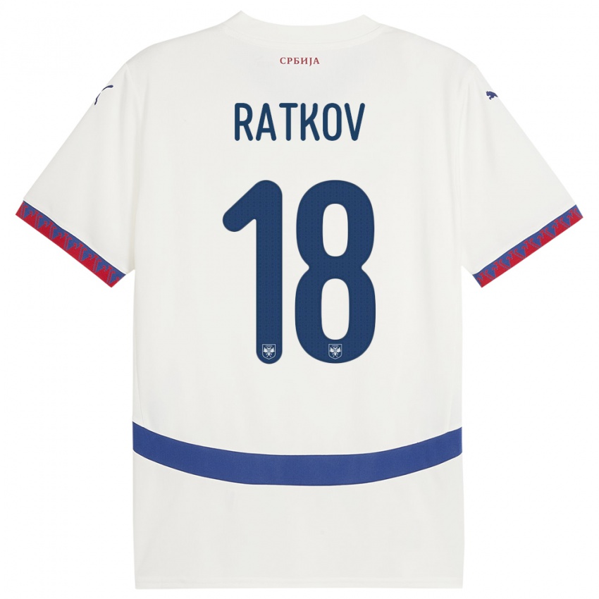 Criança Camisola Sérvia Petar Ratkov #18 Branco Alternativa 24-26 Camisa Brasil