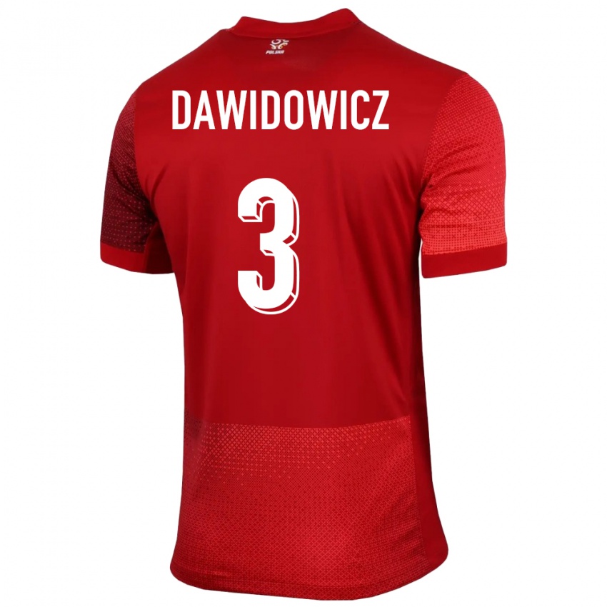 Criança Camisola Polónia Pawel Dawidowicz #3 Vermelho Alternativa 24-26 Camisa Brasil