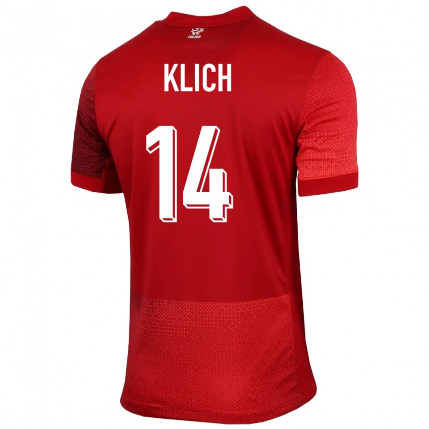 Criança Camisola Polónia Mateusz Klich #14 Vermelho Alternativa 24-26 Camisa Brasil