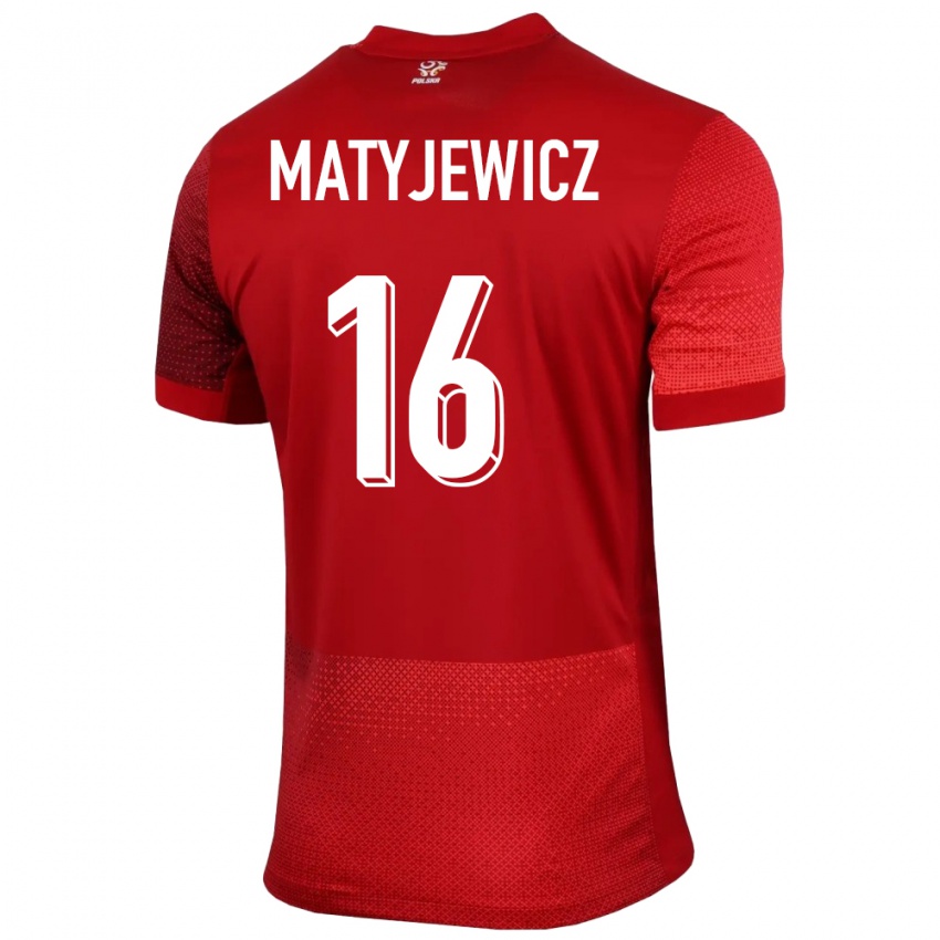 Criança Camisola Polónia Wiktor Matyjewicz #16 Vermelho Alternativa 24-26 Camisa Brasil