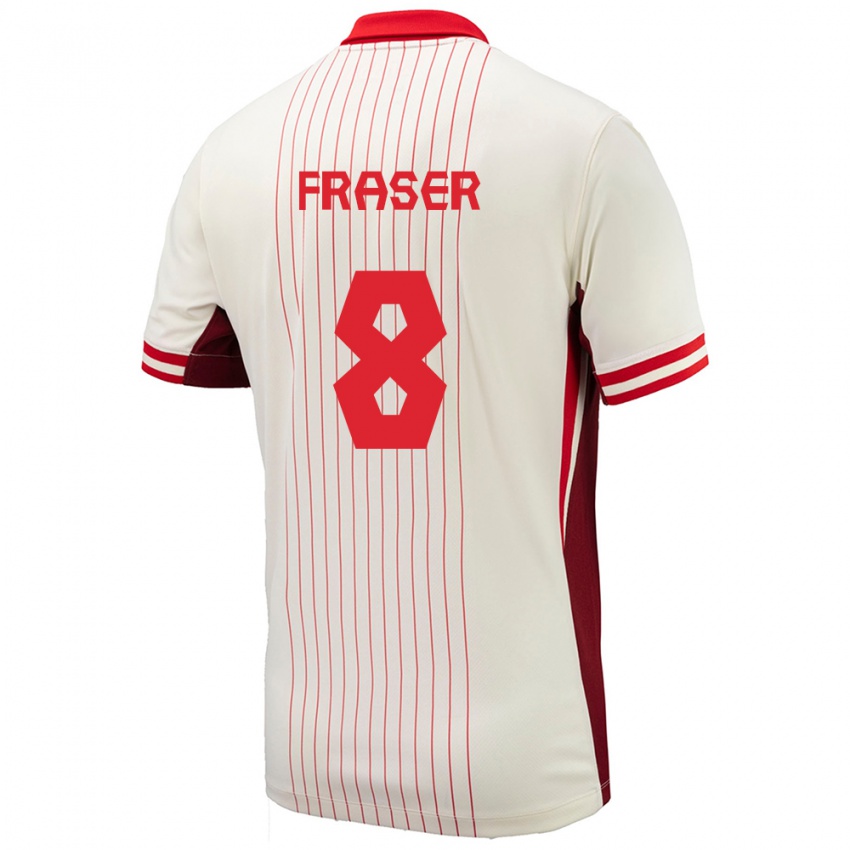 Criança Camisola Canadá Liam Fraser #8 Branco Alternativa 24-26 Camisa Brasil