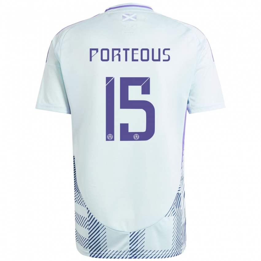 Criança Camisola Escócia Ryan Porteous #15 Azul Menta Claro Alternativa 24-26 Camisa Brasil