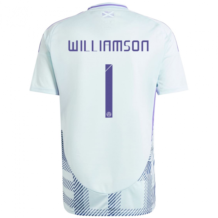 Criança Camisola Escócia Woody Williamson #1 Azul Menta Claro Alternativa 24-26 Camisa Brasil