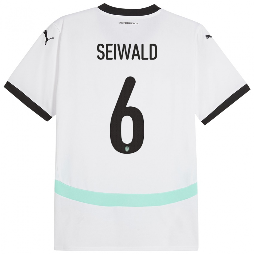 Criança Camisola Áustria Nicolas Seiwald #6 Branco Alternativa 24-26 Camisa Brasil