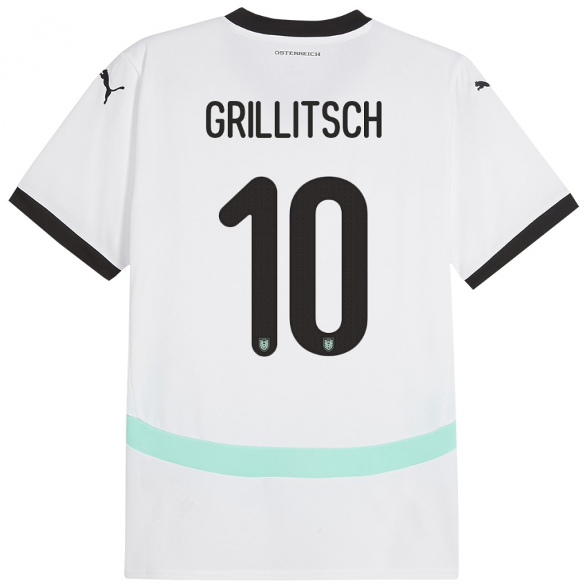 Criança Camisola Áustria Florian Grillitsch #10 Branco Alternativa 24-26 Camisa Brasil