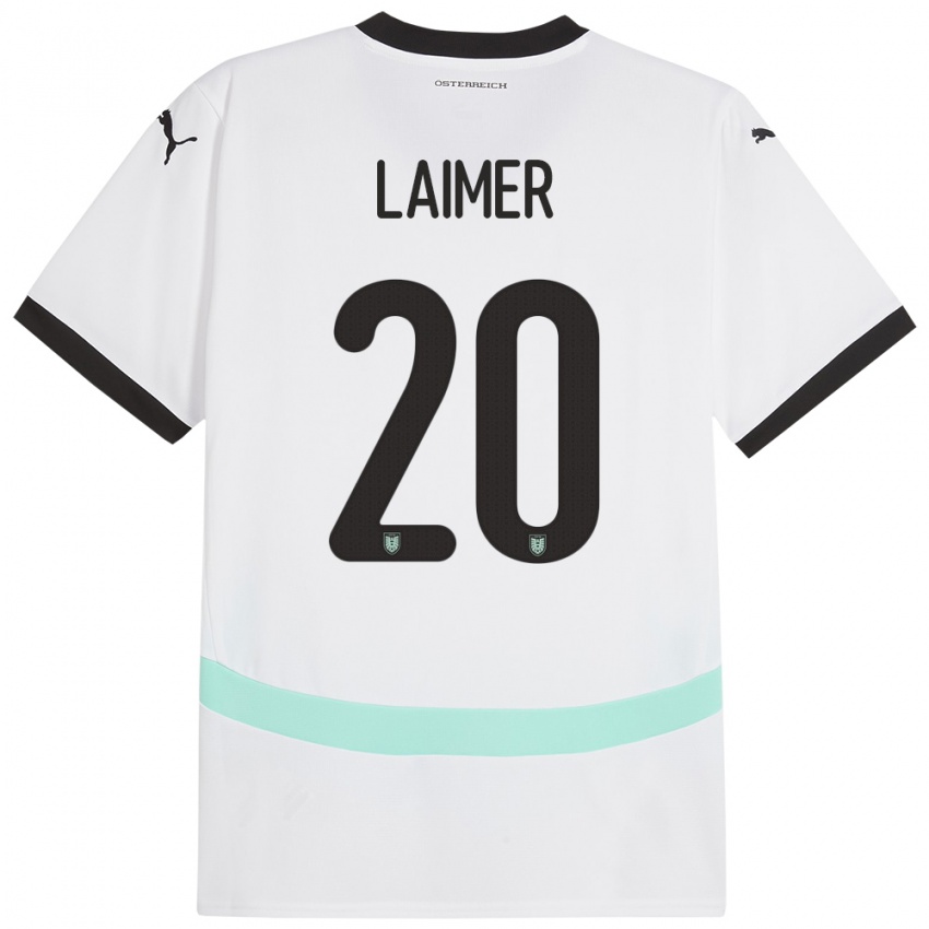 Criança Camisola Áustria Konrad Laimer #20 Branco Alternativa 24-26 Camisa Brasil