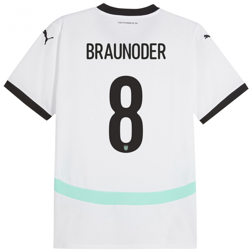 Criança Camisola Áustria Matthias Braunöder #8 Branco Alternativa 24-26 Camisa Brasil