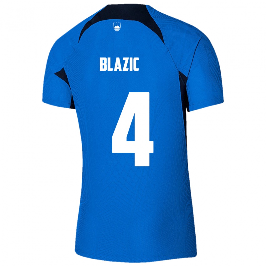 Criança Camisola Eslovênia Miha Blazic #4 Azul Alternativa 24-26 Camisa Brasil