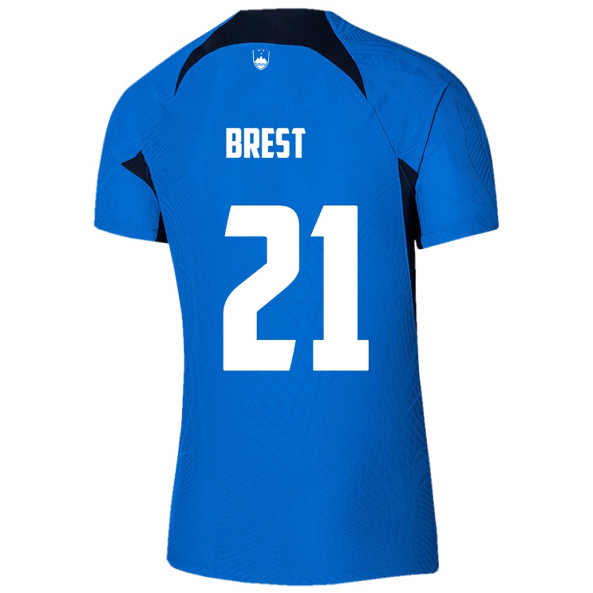 Criança Camisola Eslovênia Marko Brest #21 Azul Alternativa 24-26 Camisa Brasil