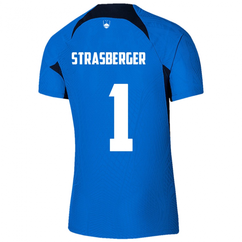 Criança Camisola Eslovênia Tim Strasberger #1 Azul Alternativa 24-26 Camisa Brasil