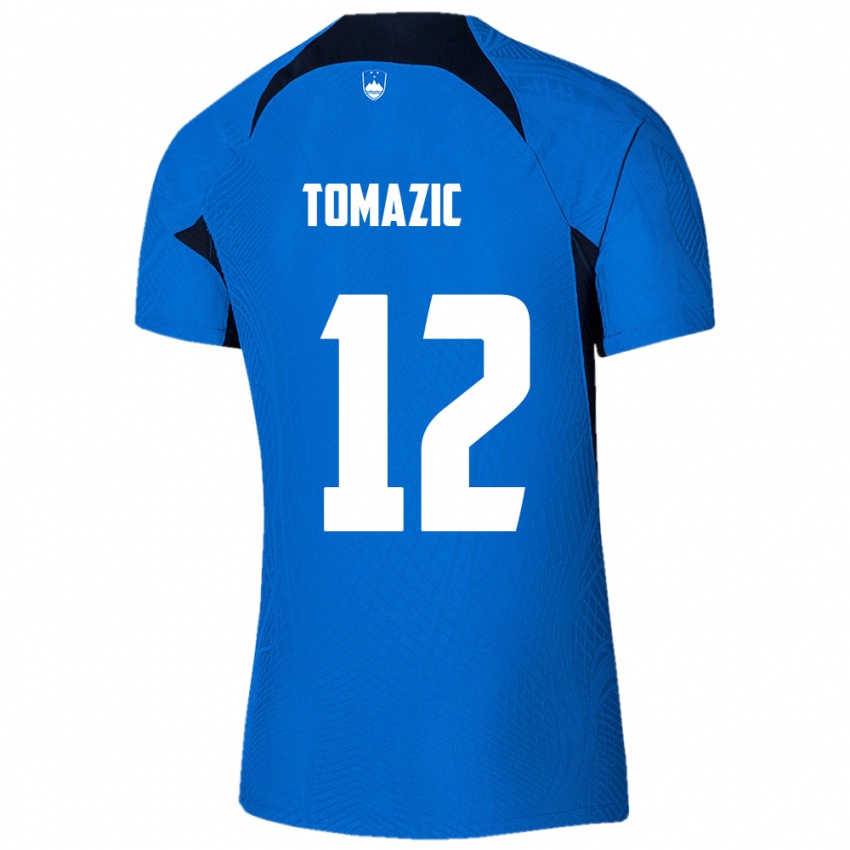 Criança Camisola Eslovênia Lukas Tomazic #12 Azul Alternativa 24-26 Camisa Brasil