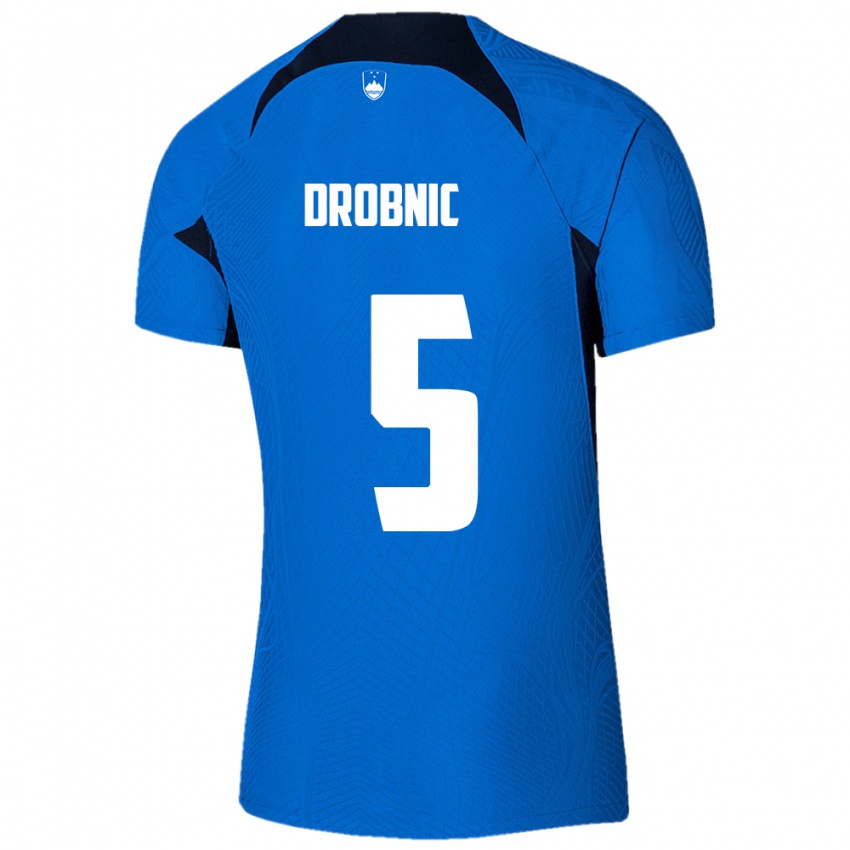 Criança Camisola Eslovênia Dominik Drobnic #5 Azul Alternativa 24-26 Camisa Brasil