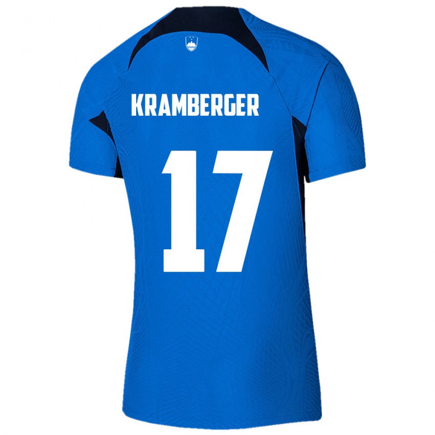 Criança Camisola Eslovênia Enej Kramberger #17 Azul Alternativa 24-26 Camisa Brasil