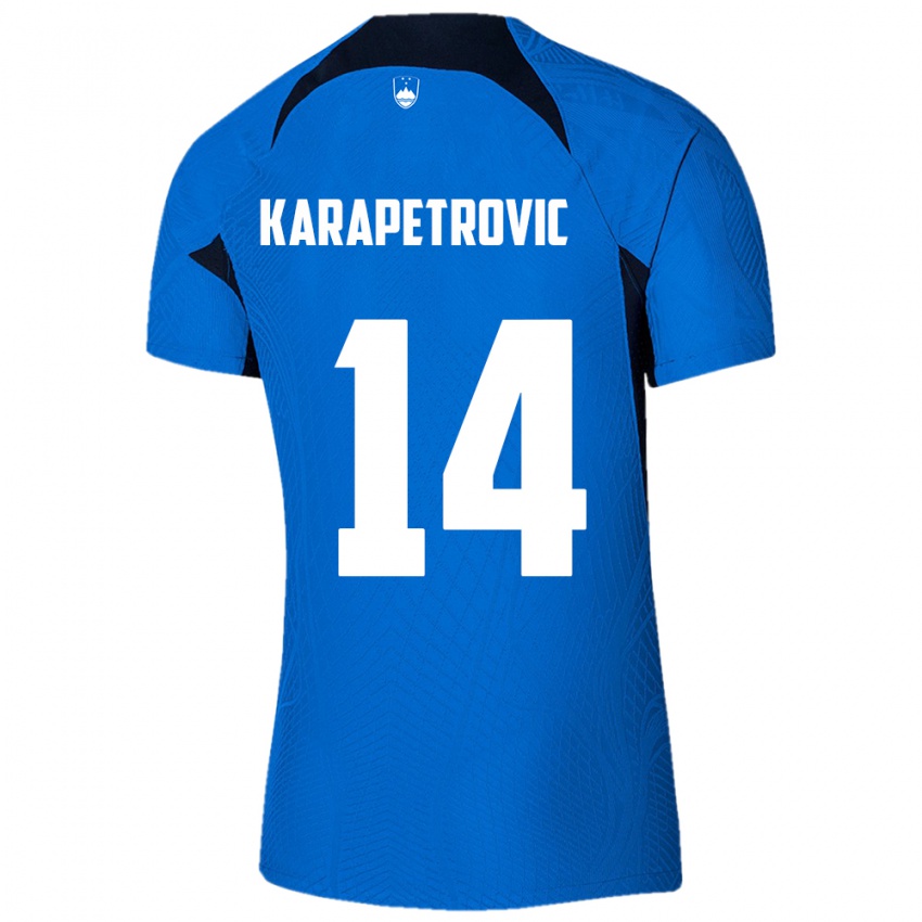 Criança Camisola Eslovênia Luka Karapetrovic #14 Azul Alternativa 24-26 Camisa Brasil