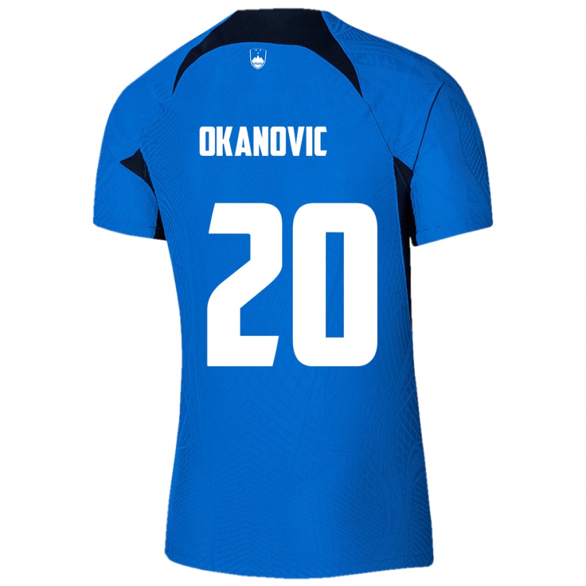 Criança Camisola Eslovênia Deen Okanovic #20 Azul Alternativa 24-26 Camisa Brasil