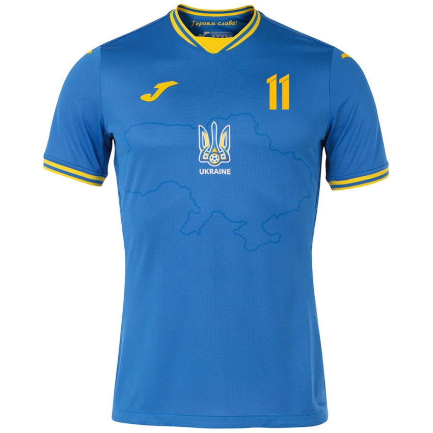 Criança Camisola Ucrânia Nikita Kryvtsov #11 Azul Alternativa 24-26 Camisa Brasil