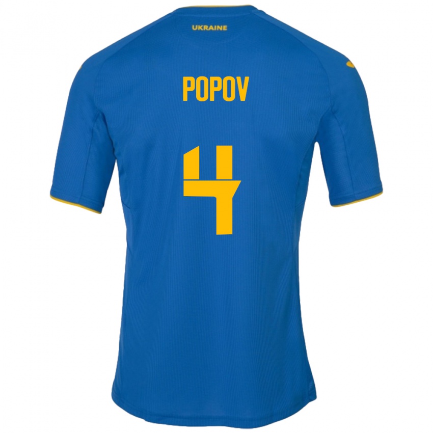 Criança Camisola Ucrânia Denys Popov #4 Azul Alternativa 24-26 Camisa Brasil