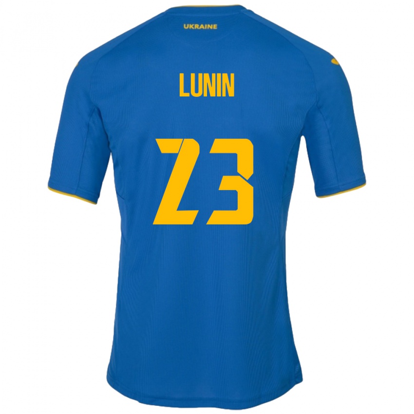 Criança Camisola Ucrânia Andriy Lunin #23 Azul Alternativa 24-26 Camisa Brasil