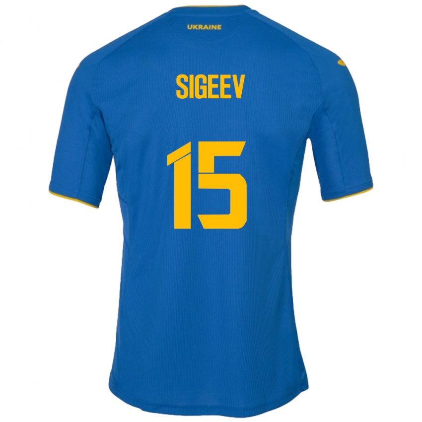 Criança Camisola Ucrânia Kyrylo Sigeev #15 Azul Alternativa 24-26 Camisa Brasil