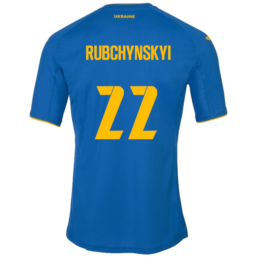 Criança Camisola Ucrânia Valentyn Rubchynskyi #22 Azul Alternativa 24-26 Camisa Brasil