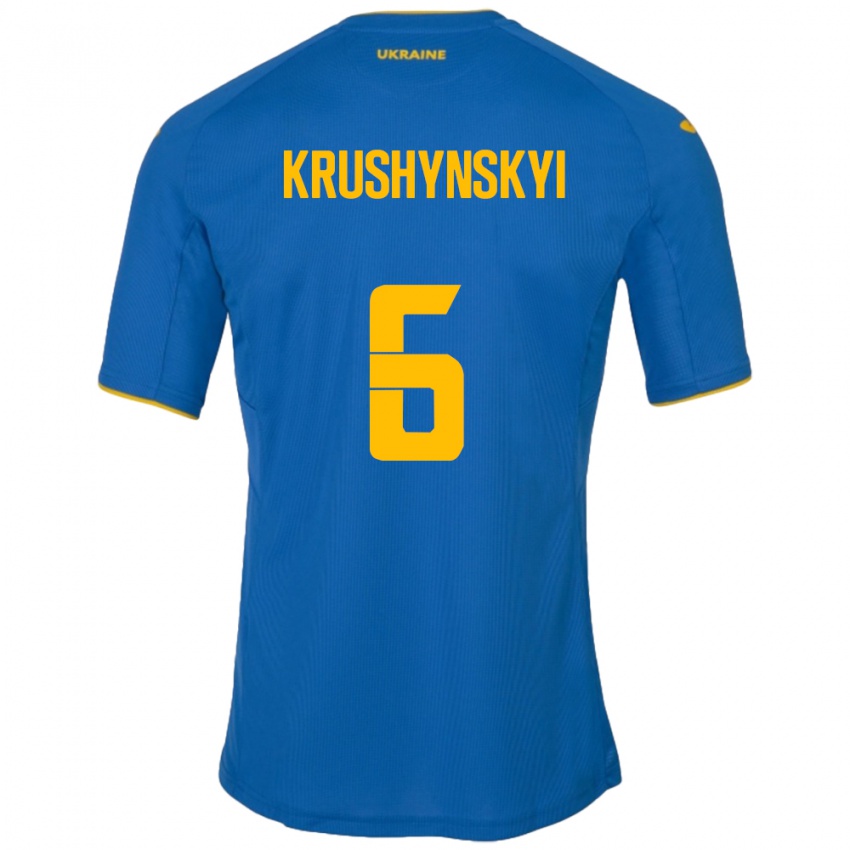 Criança Camisola Ucrânia Borys Krushynskyi #6 Azul Alternativa 24-26 Camisa Brasil