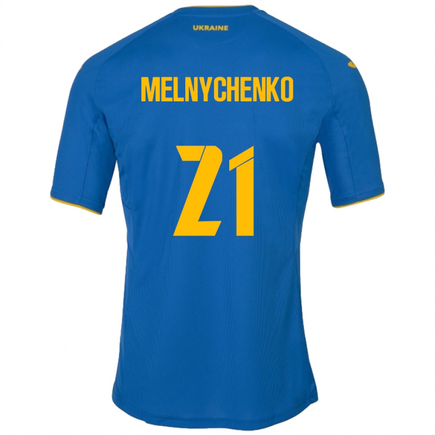 Criança Camisola Ucrânia Maksym Melnychenko #21 Azul Alternativa 24-26 Camisa Brasil