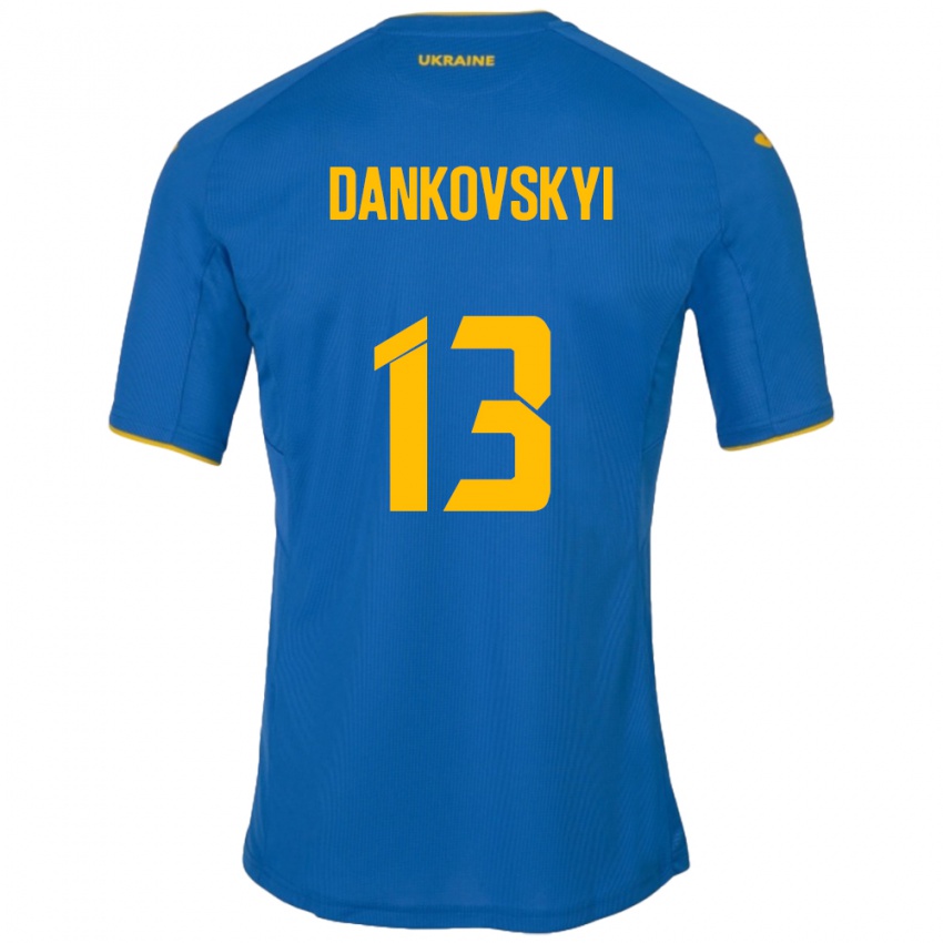 Criança Camisola Ucrânia Yegor Dankovskyi #13 Azul Alternativa 24-26 Camisa Brasil