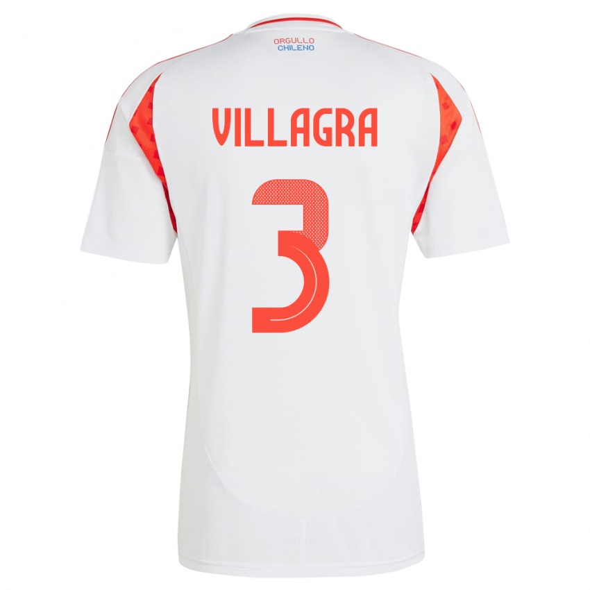 Criança Camisola Chile Jonathan Villagra #3 Branco Alternativa 24-26 Camisa Brasil