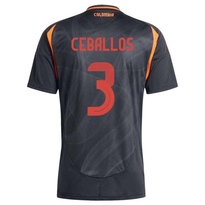 Criança Camisola Colômbia Brayan Ceballos #3 Preto Alternativa 24-26 Camisa Brasil