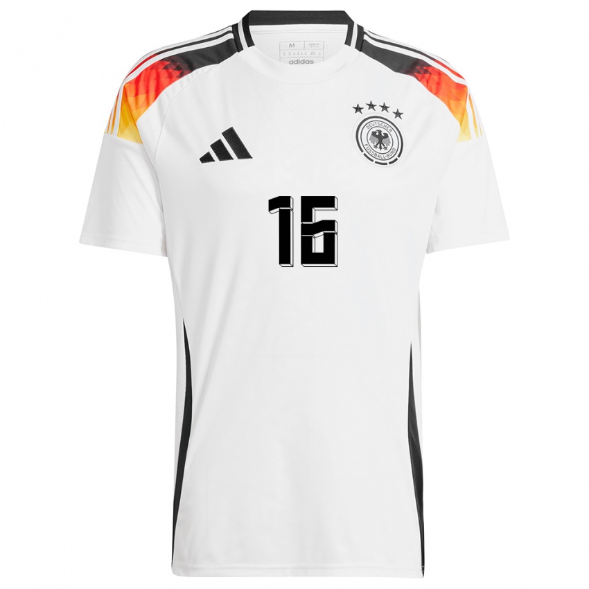Homem Camisola Alemanha Lukas Klostermann #16 Branco Principal 24-26 Camisa Brasil