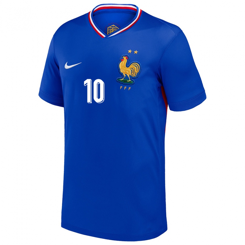 Homem Camisola França Kylian Mbappe #10 Azul Principal 24-26 Camisa Brasil