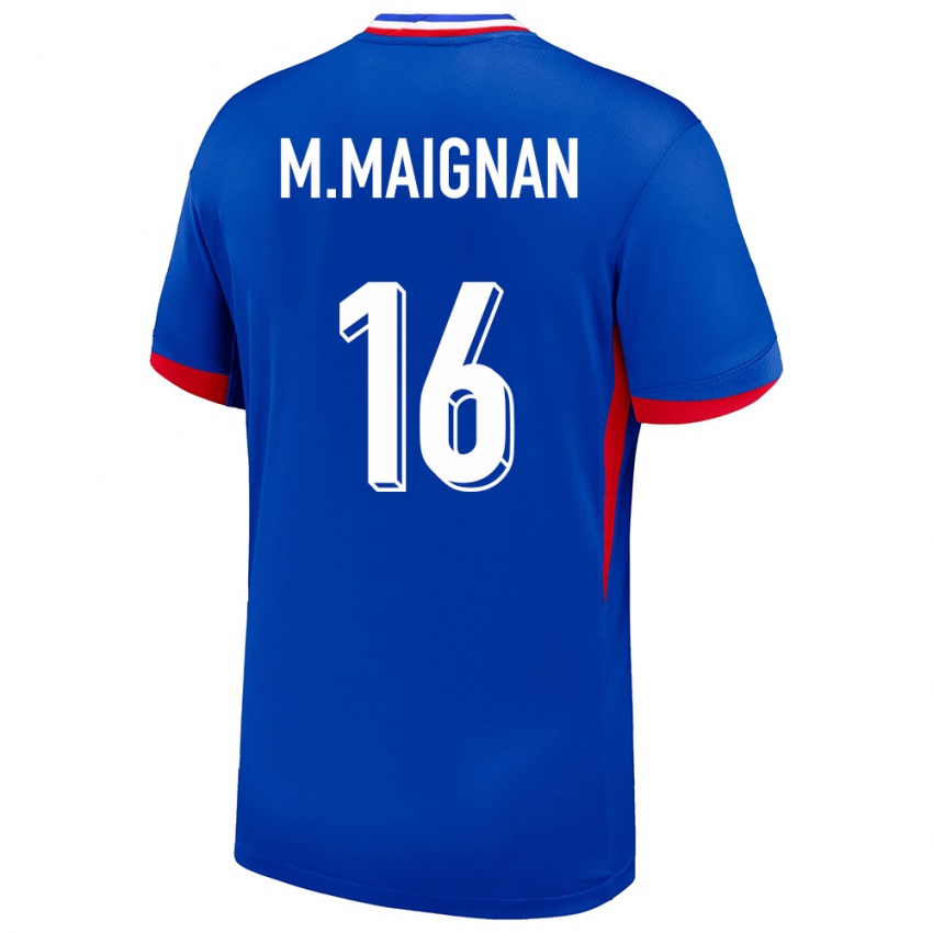 Homem Camisola França Mike Maignan #16 Azul Principal 24-26 Camisa Brasil