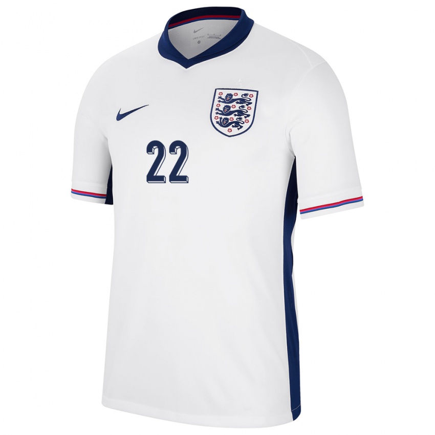 Homem Camisola Inglaterra Lauren James #22 Branco Principal 24-26 Camisa Brasil