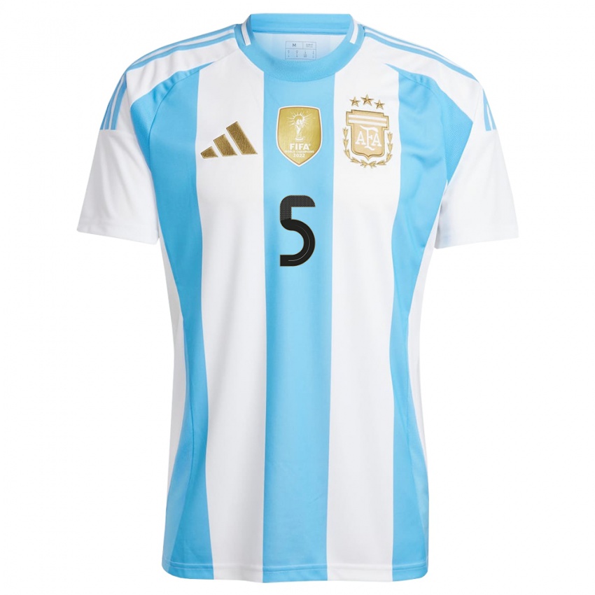 Homem Camisola Argentina Leandro Paredes #5 Branco Azul Principal 24-26 Camisa Brasil