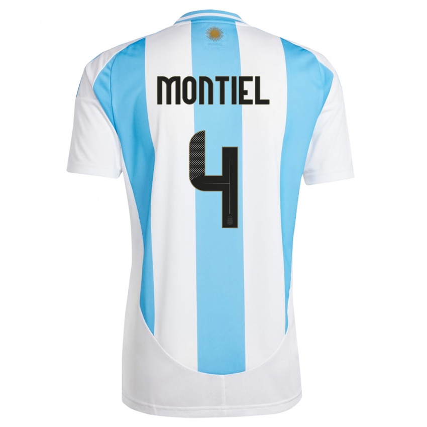Homem Camisola Argentina Gonzalo Montiel #4 Branco Azul Principal 24-26 Camisa Brasil