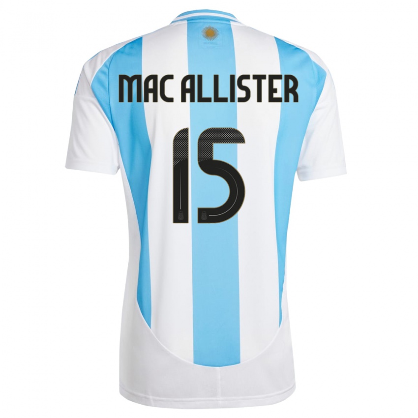 Homem Camisola Argentina Alexis Mac Allister #15 Branco Azul Principal 24-26 Camisa Brasil