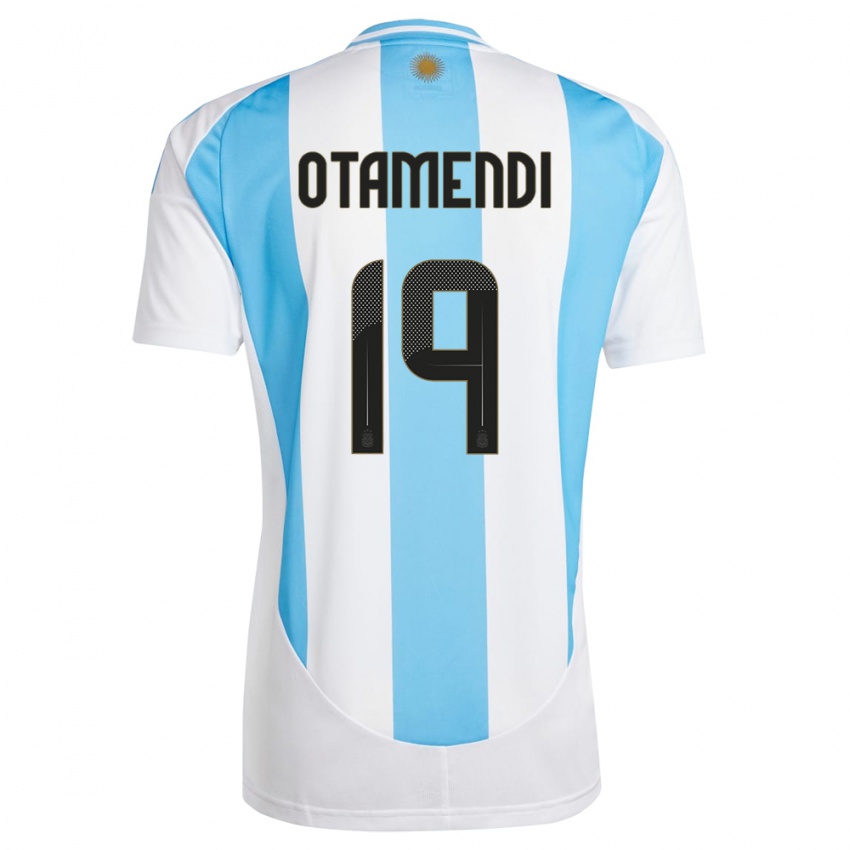 Homem Camisola Argentina Nicolas Otamendi #19 Branco Azul Principal 24-26 Camisa Brasil