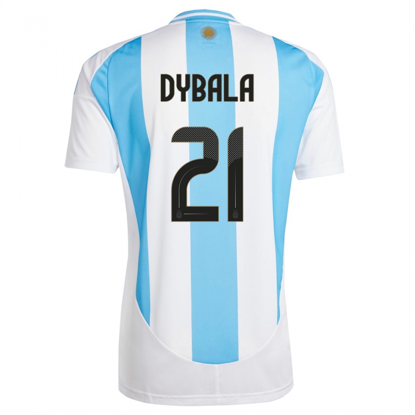 Homem Camisola Argentina Paulo Dybala #21 Branco Azul Principal 24-26 Camisa Brasil
