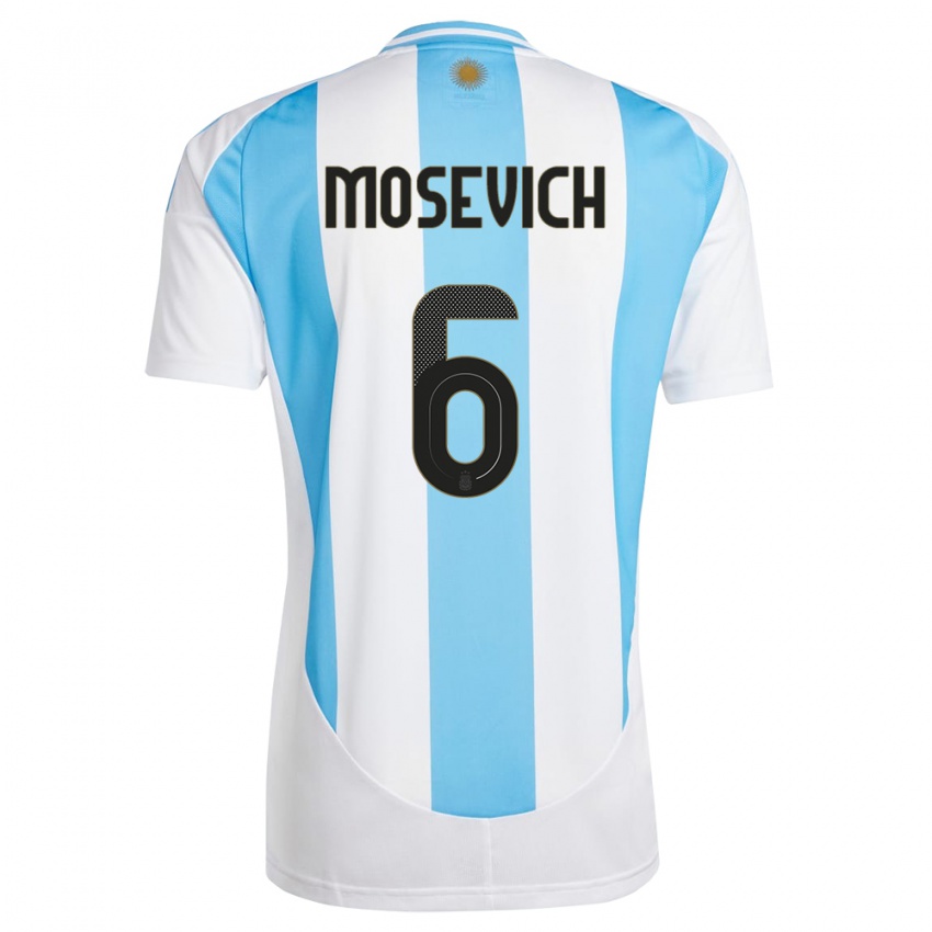 Homem Camisola Argentina Leonel Mosevich #6 Branco Azul Principal 24-26 Camisa Brasil