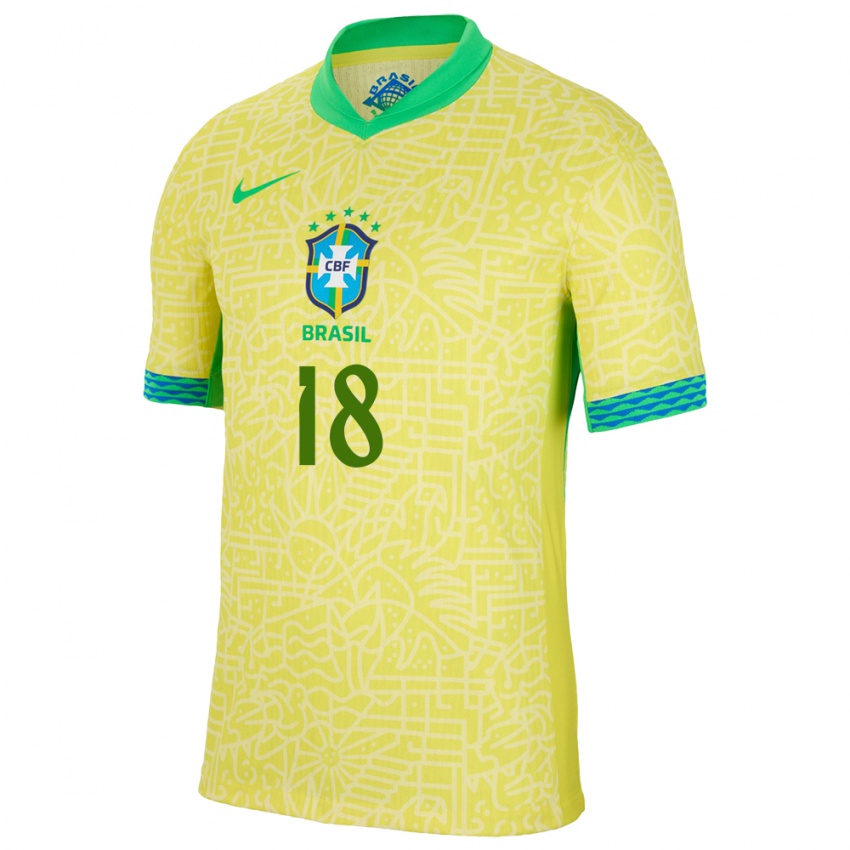 Homem Camisola Brasil Antony #18 Amarelo Principal 24-26 Camisa Brasil
