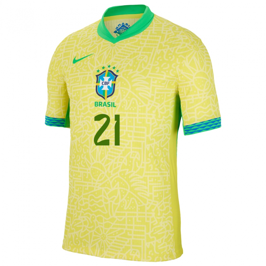 Homem Camisola Brasil Matheus Cunha #21 Amarelo Principal 24-26 Camisa Brasil